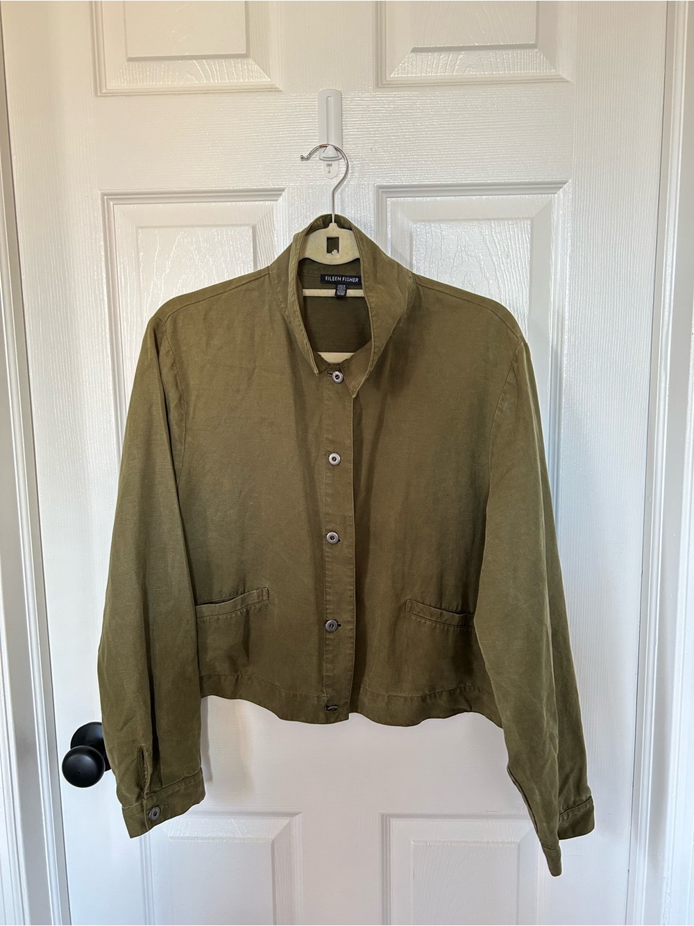 Eileen Fisher Olive Utility Button-Front Jacket